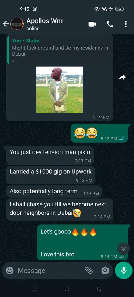 now this is also apollos who landed a $1000 gig on upwork few months after he decided to get started with freelancing.
