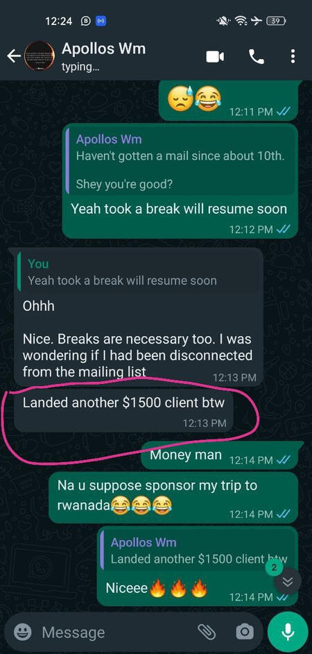 now this is also apollos who landed a $1000 gig on upwork few months after he decided to get started with freelancing.